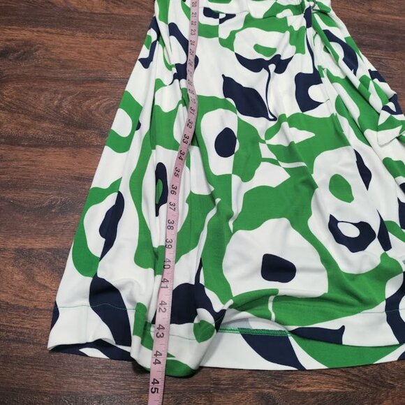 Banana Republic Geometric Preppy Twee Knee Length Wrap Dress Green/White Large - Picture 7 of 13